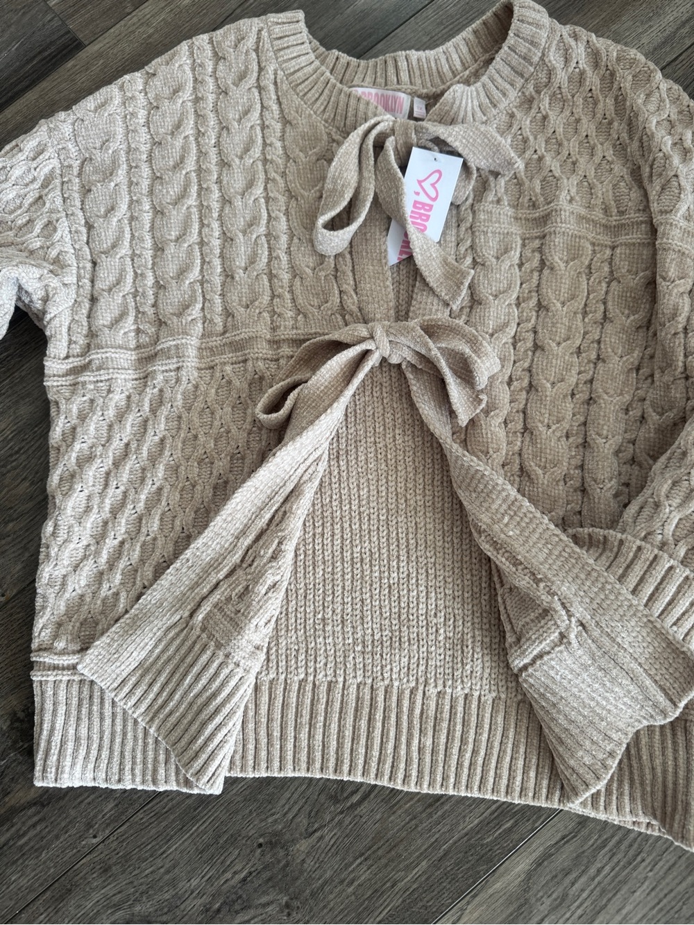 Brooklyn NWT Ultra-Soft Chenille Cable Knit Tie-Front Cardigan summer sweater